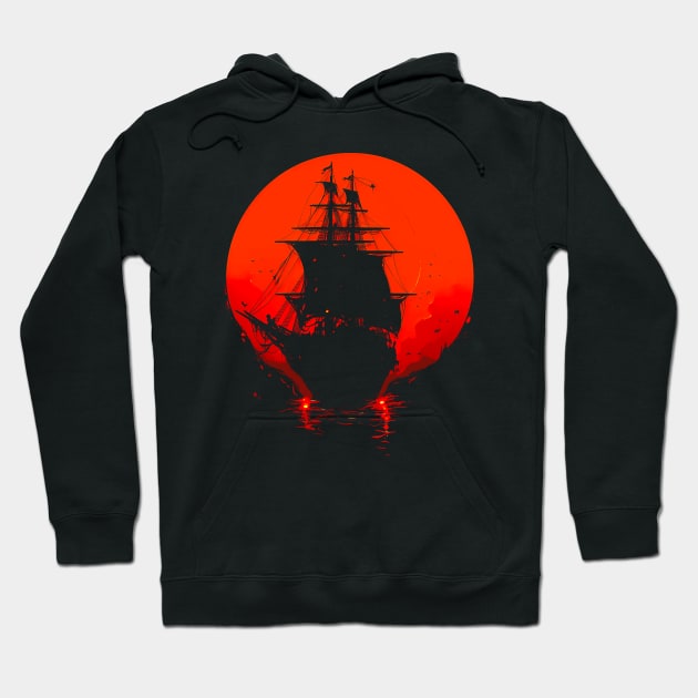 Red moon and boat Hoodie by NemfisArt